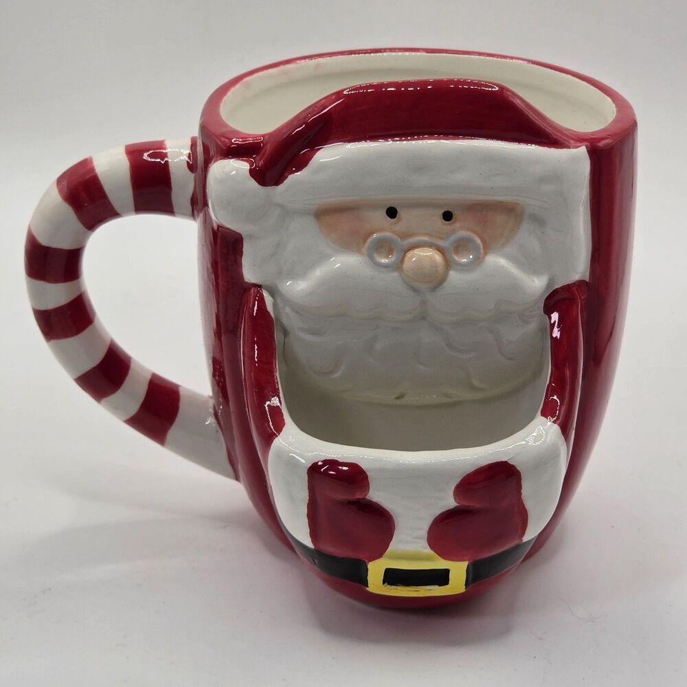 Burton + Burton Santa Claus Christmas Mug 3D Ceramic Candy Cane Handle Ho Ho Ho